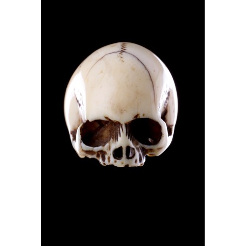 German Memento Mori Carved Ivory Paternoster Rosary Bead in the Form of a Skull
